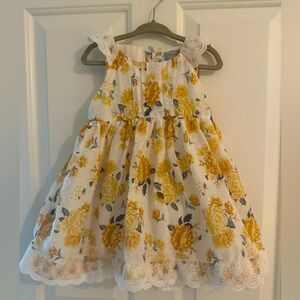 Tahari Toddler 2t White and Yellow Sundress Sleeveless Floral Lace Ruffled